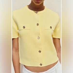 Zara’s Yellow Short Sleeve Cardigan with Gold Buttons